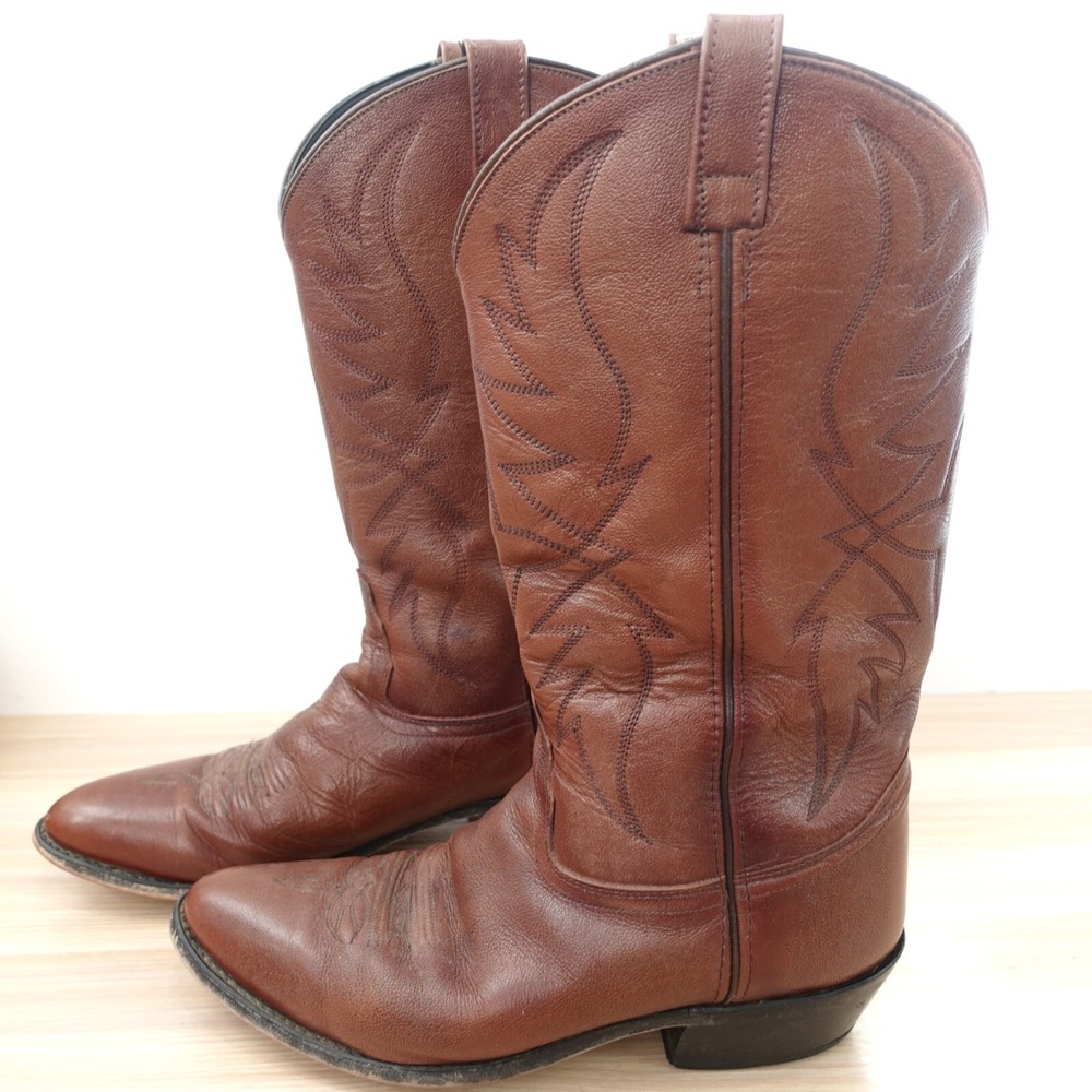 Old West Boots Men 10 EE Brown Cowboy Western Chore Rodeo Leather Tall Pull on